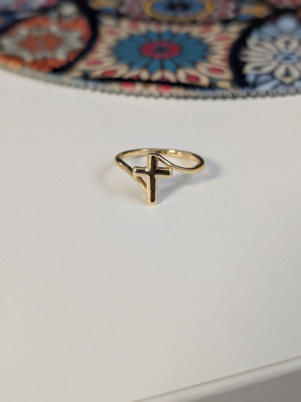 14K Gold Plated Cross Open Wire Ring
